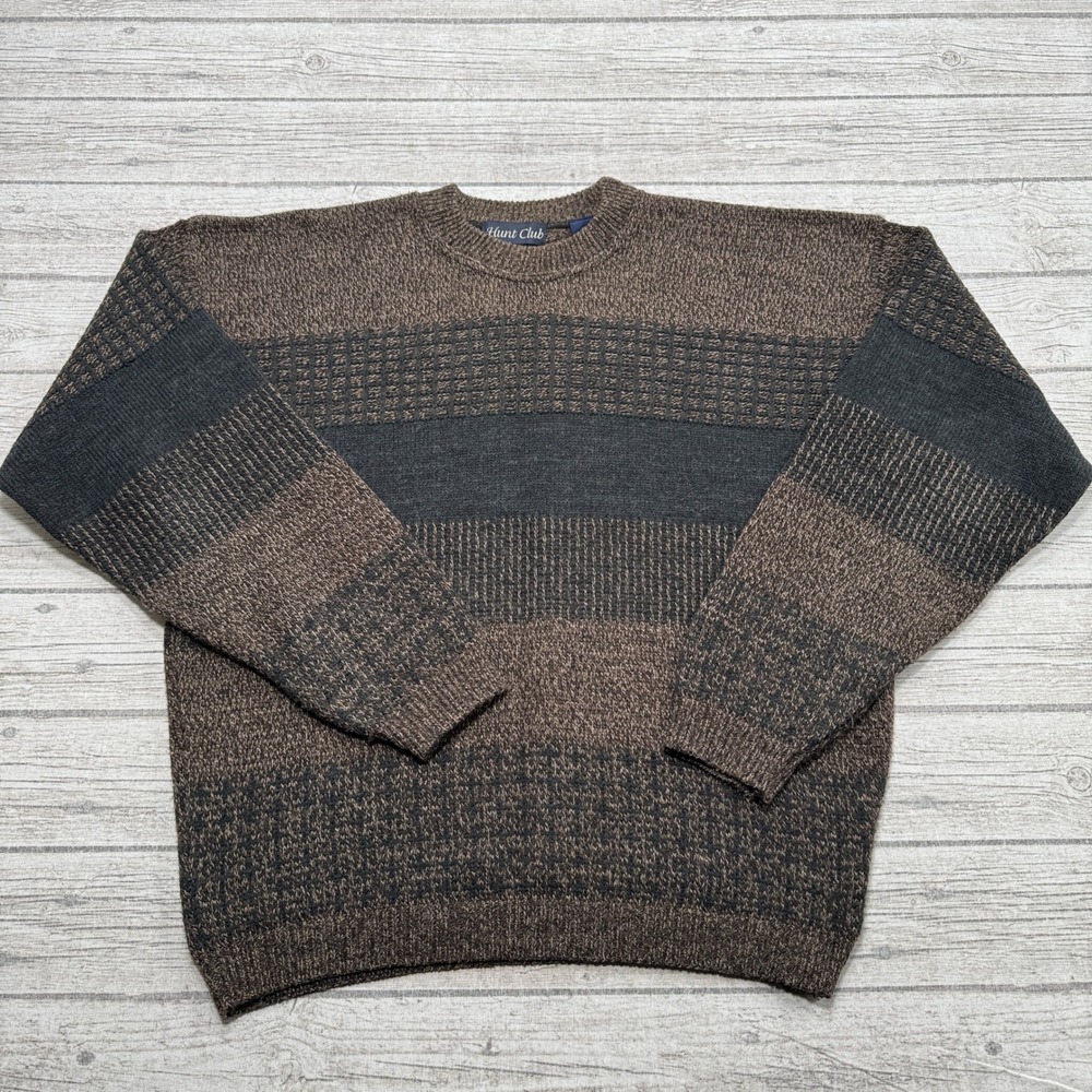 Hunt Club Sweater Men's Large Brown Striped Cable Knit Pullover Crewneck Canada